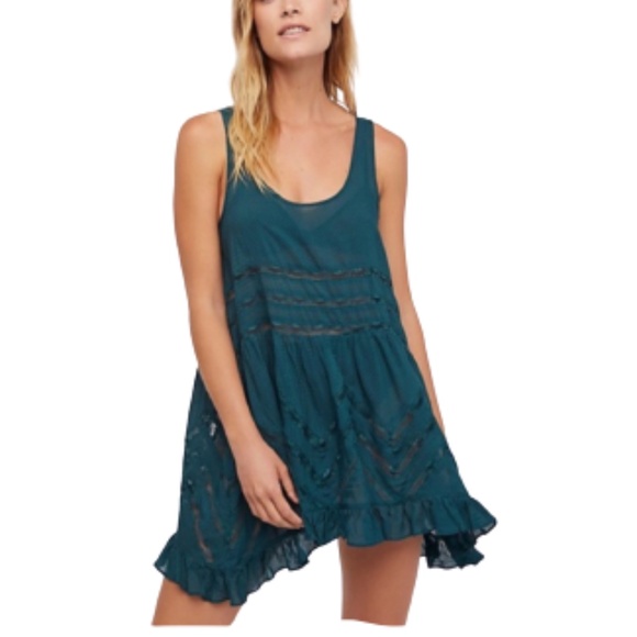 Free People Dresses & Skirts - Free People Voile and Lace Trapeze Slip Dress in Vine Green Size S